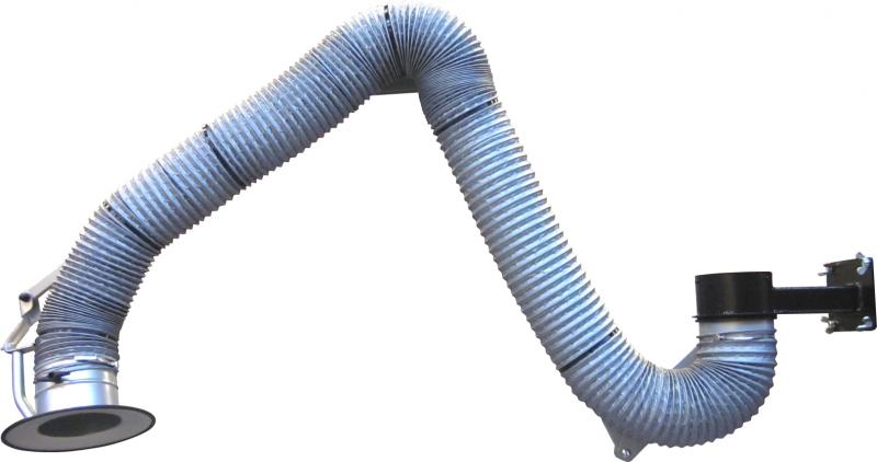 fabriksnye. Ventilator og udsugningsskærm er forbundet med hinanden med en fleksibel slange, båret af en leddelt arm. Skærmen er med indbygget spjæld. Armen kan leveres uden ventilator til opbygning i centralanlæg. Leveres i flere slangestørrelser og længder. Priser se efterfølgende numre.