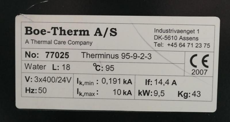 fabrikat Boe-Therm model Therminus 95-9-2-3 til at for varme vand til forme o.lign UBRUGT