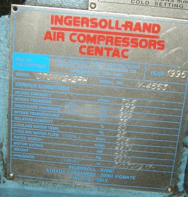 Ingersoll Rand 70 M3/min, 7 bar. 480 kW motor, 690 V. Centac 70. Centrifugal turbo.   FX 1701