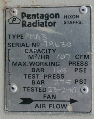Pentagon luftkølet. 107 M3/ time.